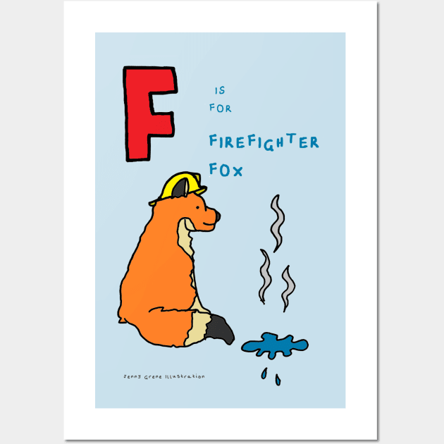 F is for firefighter fox. Wall Art by JennyGreneIllustration